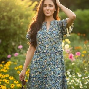 Anthropologie Penrose Tiered Tunic Dress- Small- Floral- EUC- Spring Boho